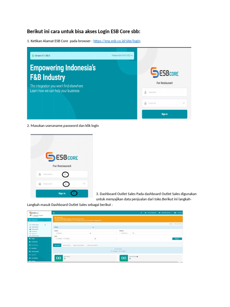 Akses dan Penggunaan Dashboard ERP ESB | PDF