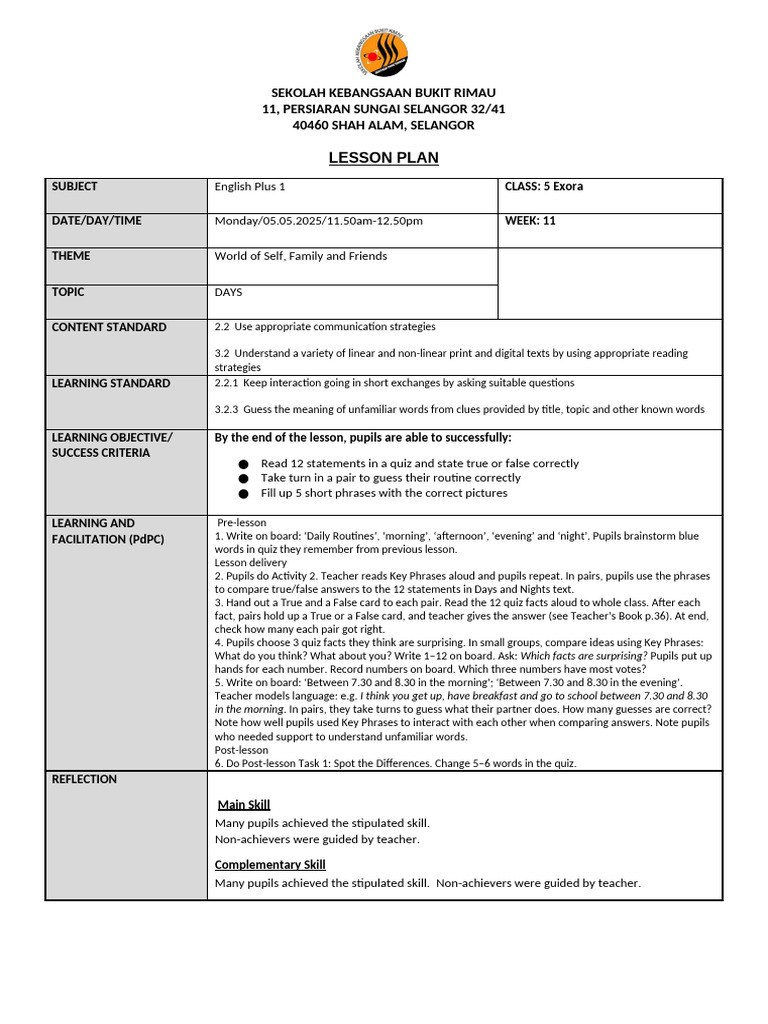 English Lesson: Daily Routines and Cities | PDF | Lesson Plan | Teachers