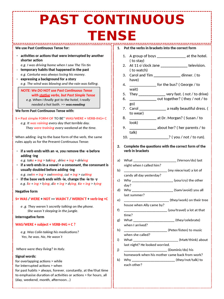 Understanding Past Continuous Tense | PDF | Grammatical Tense | Verb
