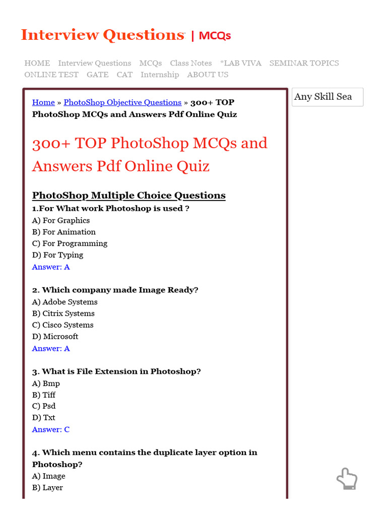 Photoshop MCQs for Freshers Exam Prep | PDF | Adobe Photoshop ...