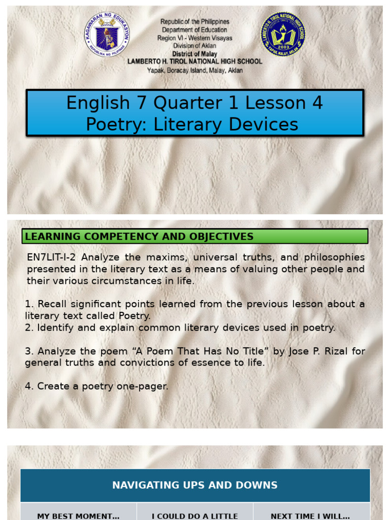 Grade 7 English Quarter 1 Lesson 4 | PDF | Poetry