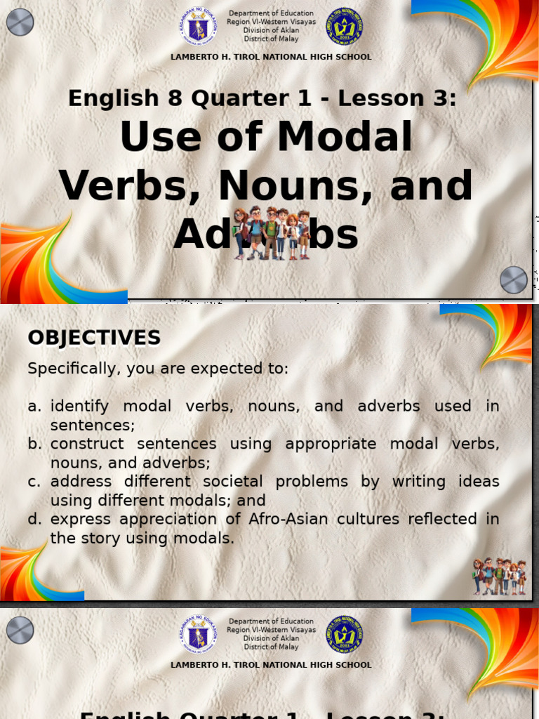 Grade 8 Lesson Modal Verbs Nouns and Adverbs Presentation Quarter 1 ...