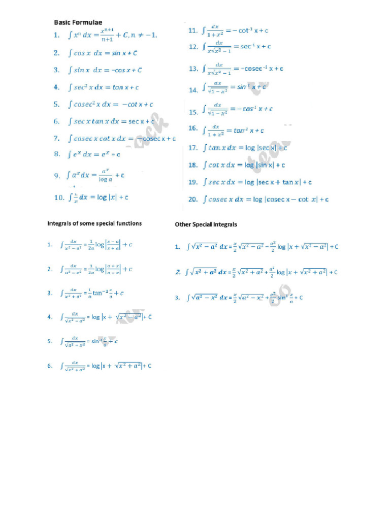 Integrals Formulas | PDF
