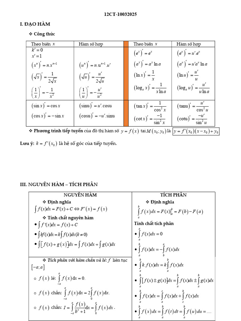 Công TH C Cho 12ct | PDF