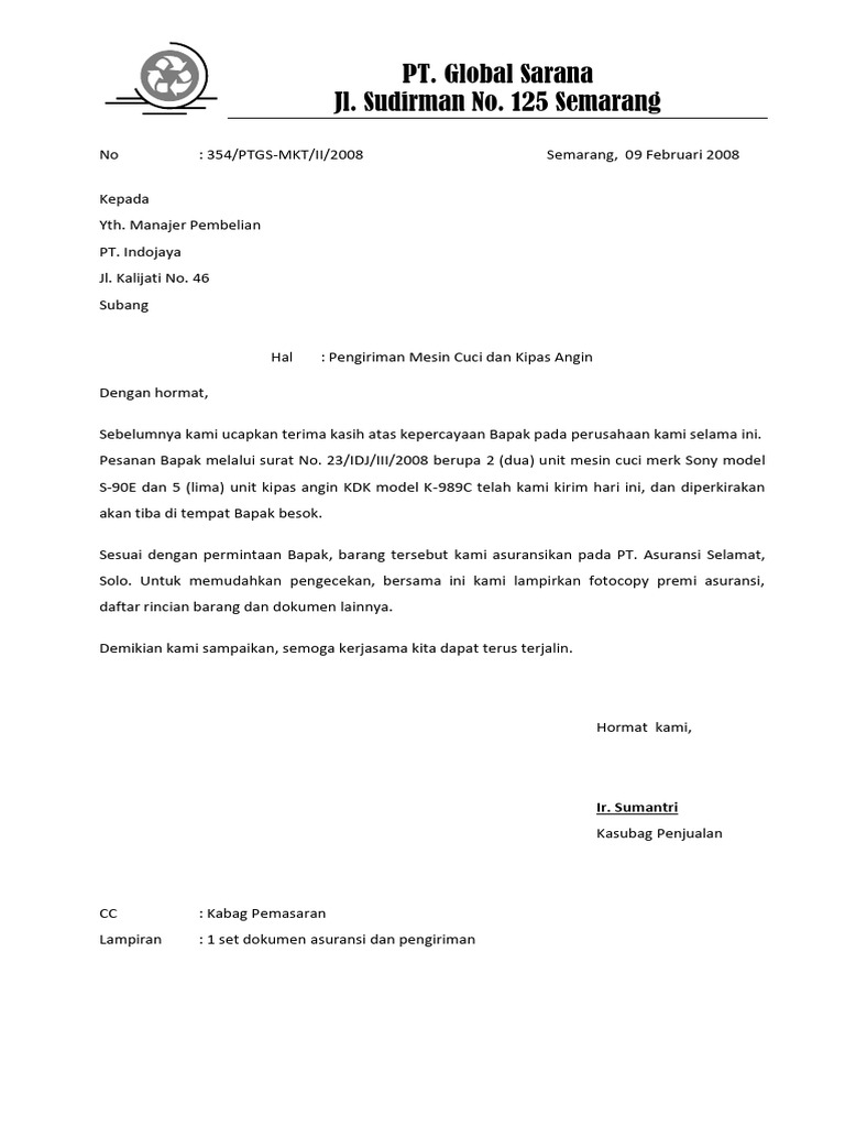 Contoh Surat Block Style Pengiriman Barang | PDF
