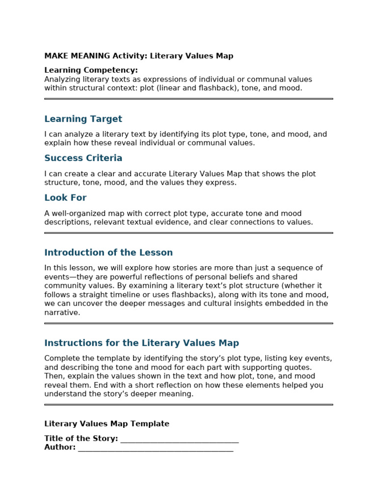 Literary Values Map | PDF