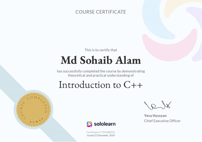 Introduction To C++ Certificate | PDF