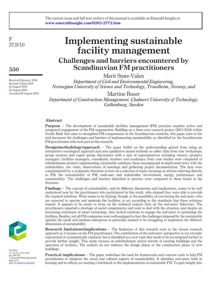 022 Implementing Sustainable Facil | PDF | Sustainability | Methodology