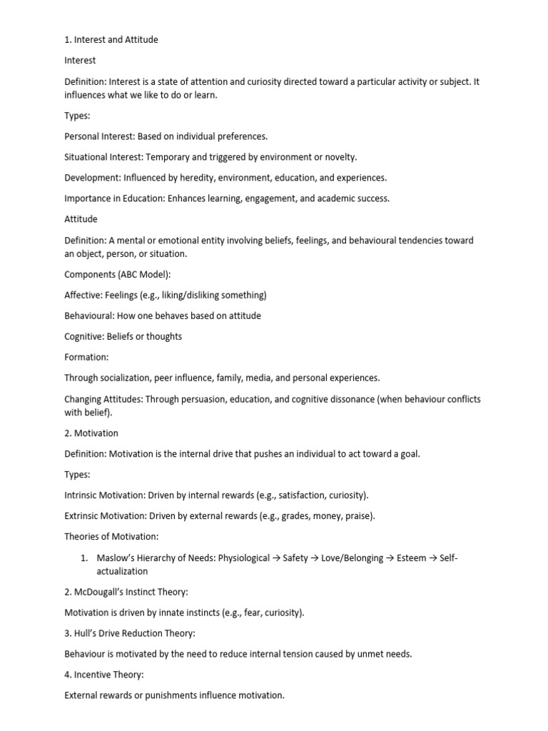 Motivation, Attitude, Interest, and Leadership Worksheet | PDF ...