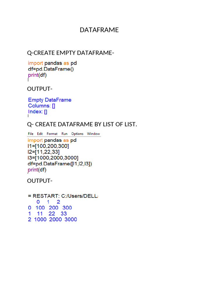 DataFrame Creation and Manipulation Guide | PDF