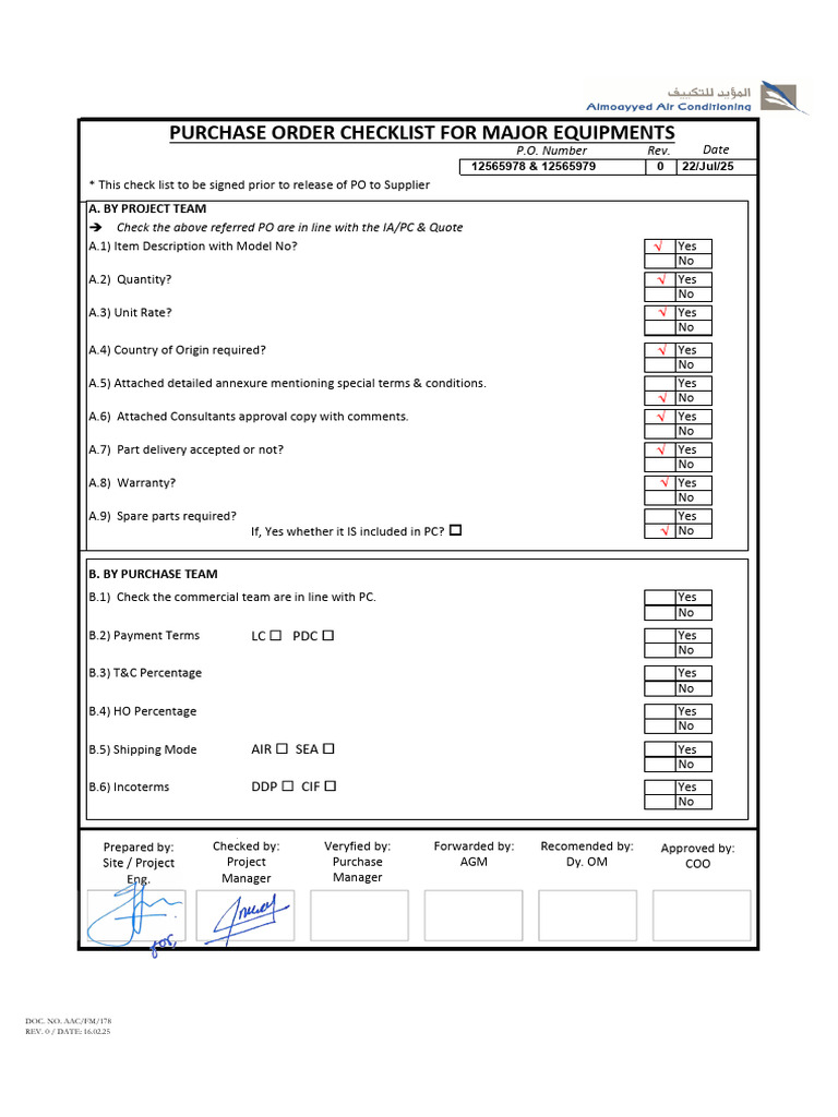 Purchase Order Checklist for Approval | PDF