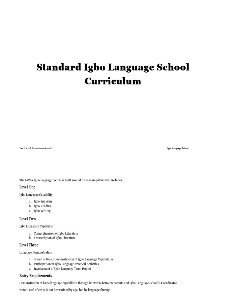 Igbo Language Curriculum Level 1 Pillar 1 and 2 | PDF | Grammatical ...