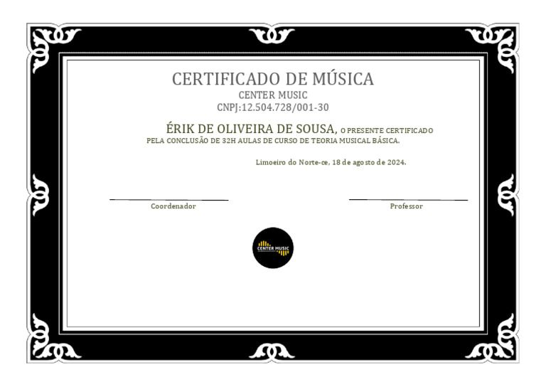 Certificado de Teoria Musical Básica | PDF
