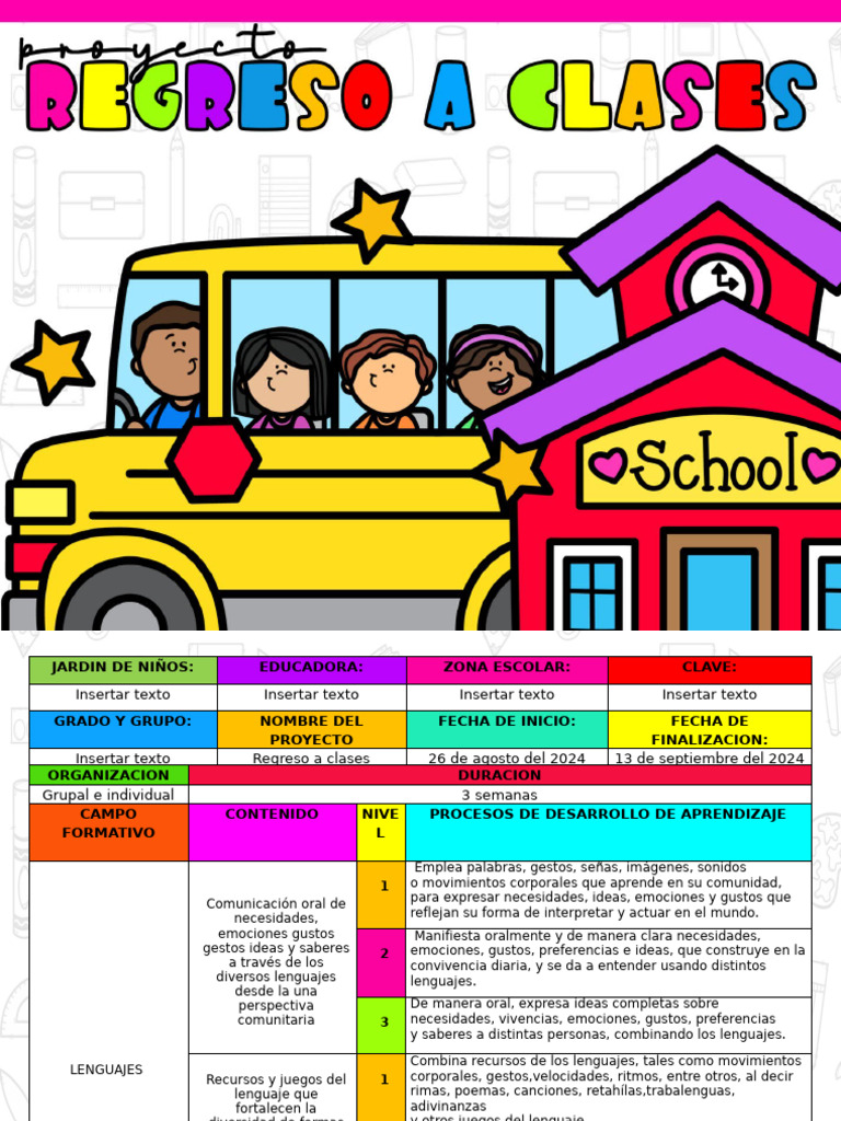 Proyecto de Regreso a Clases en Jardín de Niños | PDF | Comunidad ...