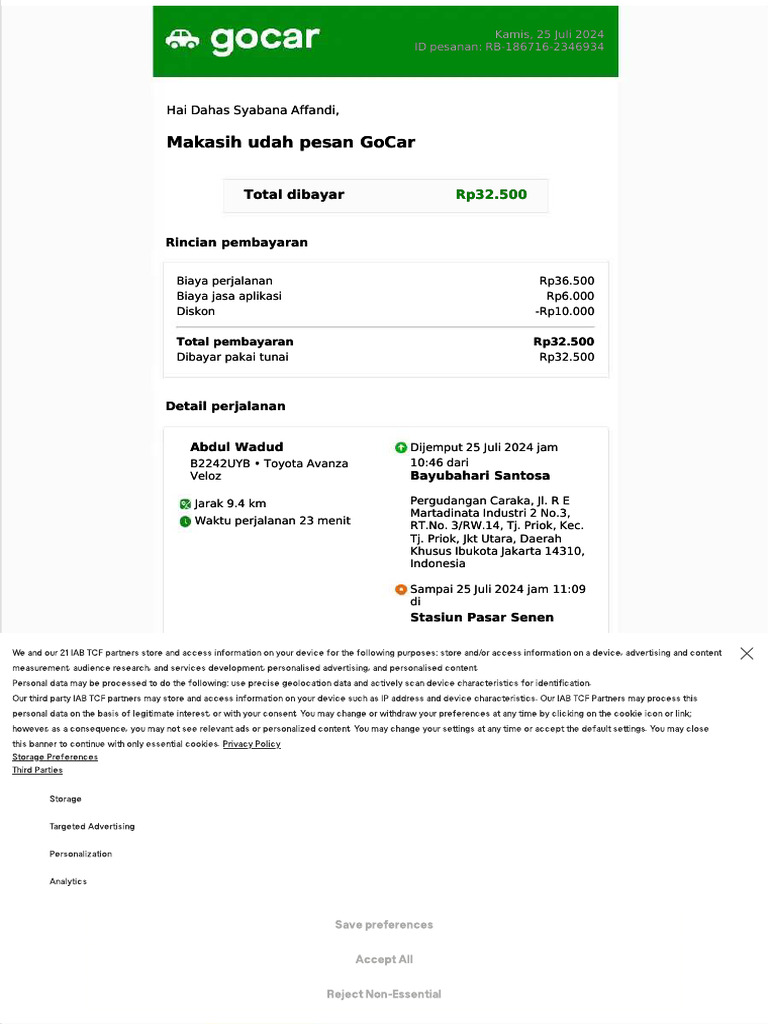 GoCar Order Summary - July 25, 2024 | PDF