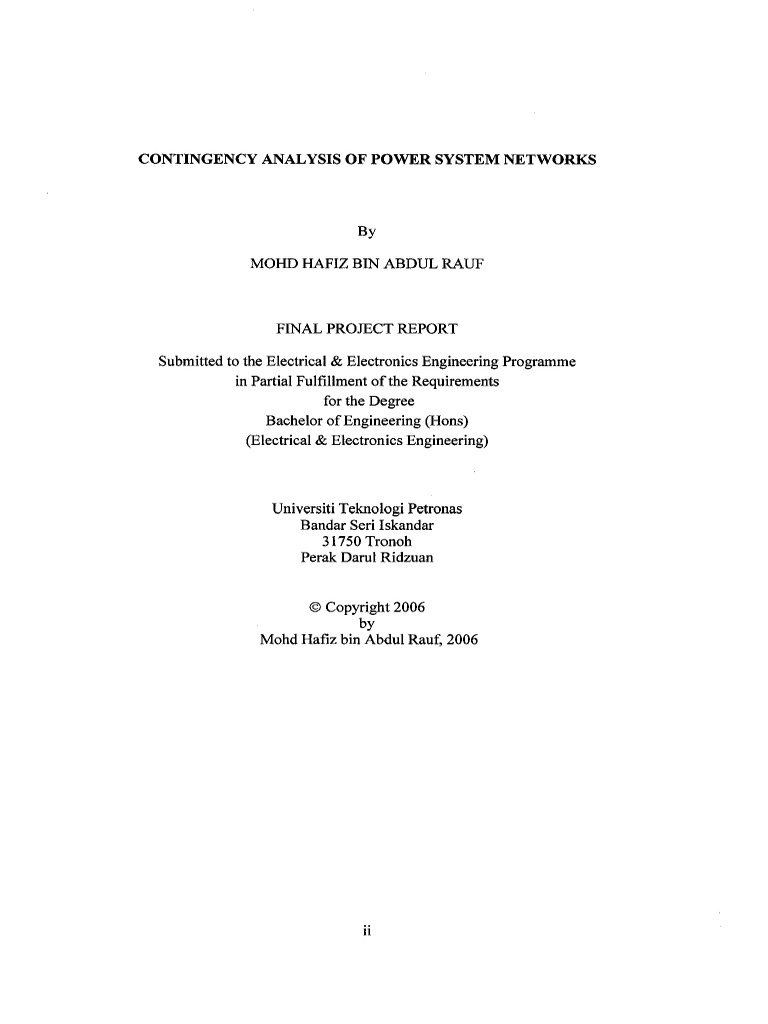 Power System Contingency Analysis Report | PDF | Electrical Engineering ...