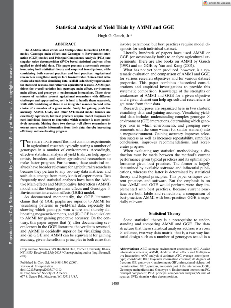 Crop Science - 2006 - Gauch - Statistical Analysis of Yield Trials by ...