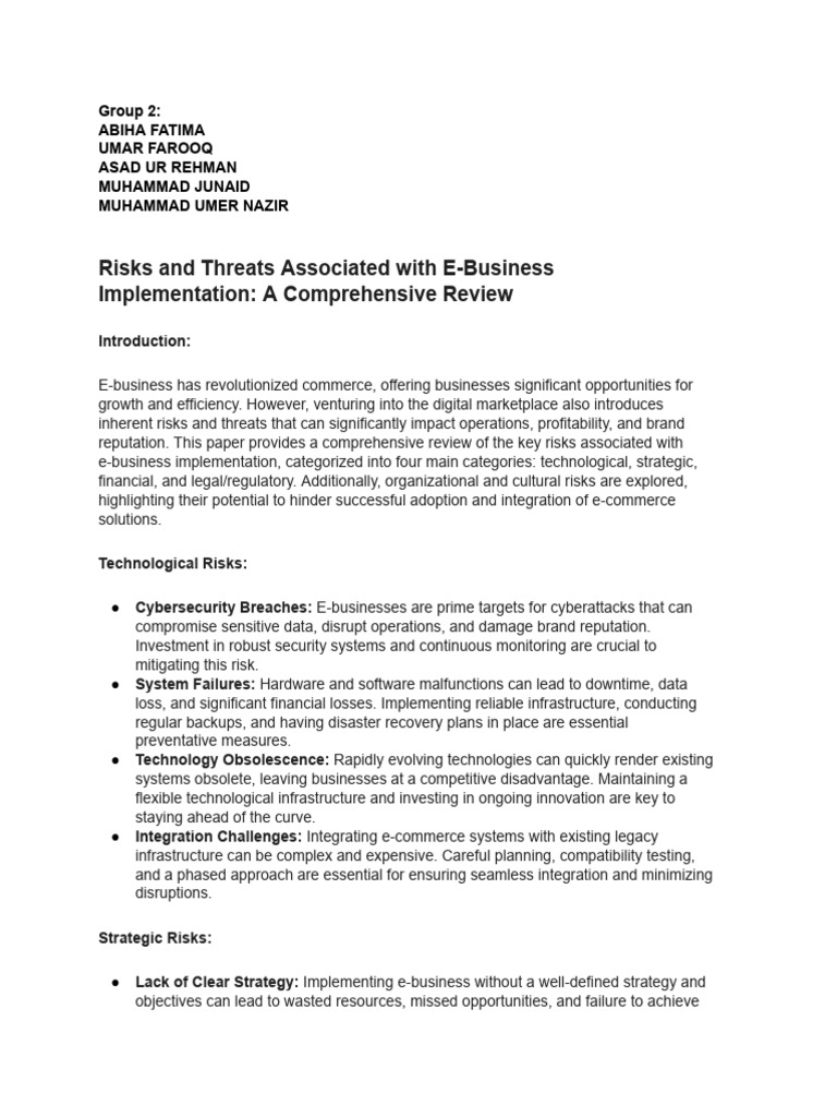 E-Business Risks: A Comprehensive Review | PDF | Risk | Computer Security