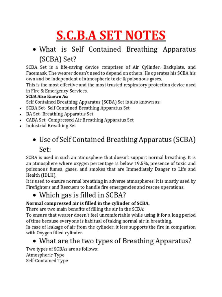S.C.B.A Set Notes | PDF | Breathing | Respiration