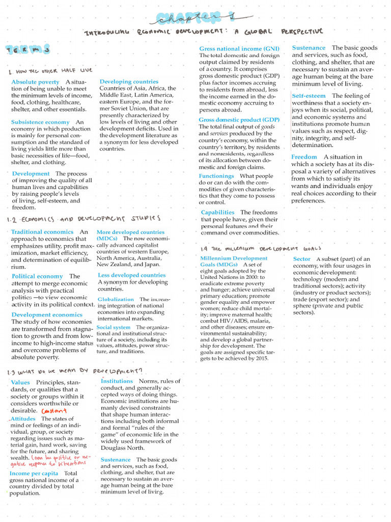 Chapters 1-2 Econ Dev Notes Econ Dev Econ Dev Ecom Dev | PDF