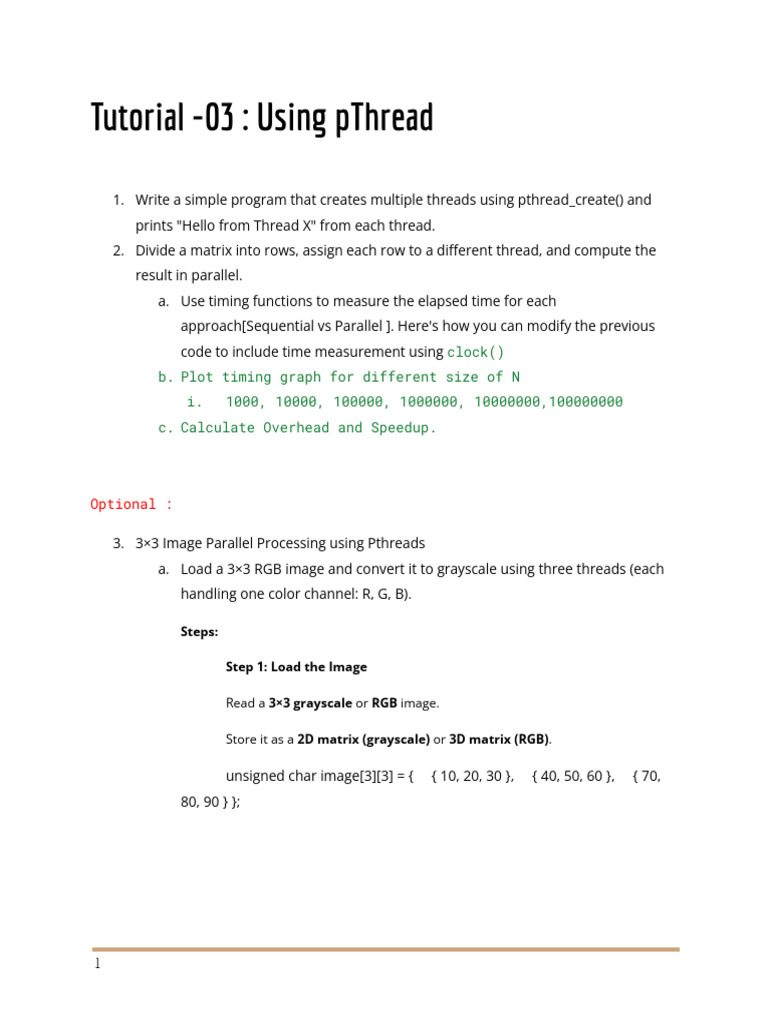 pThread Tutorial: Parallel Matrix & Image Processing | PDF