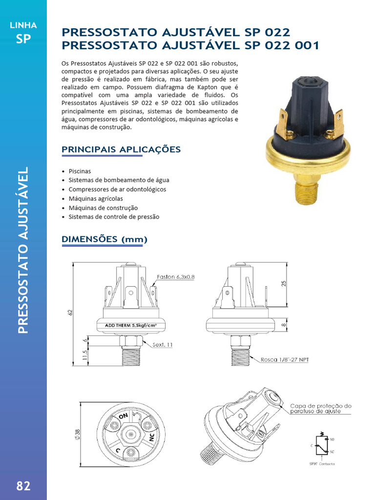 Pressostato Ajustável SP 022 e SP 022 001 | PDF | Engenharia Mecânica