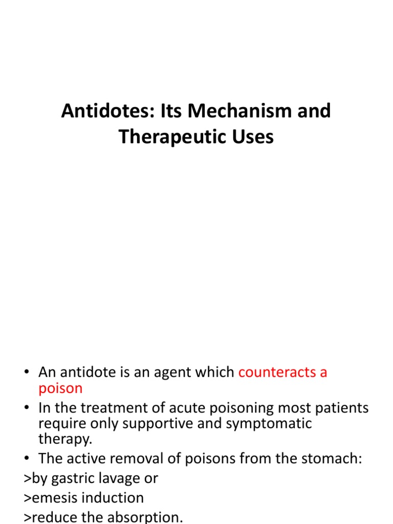 Antidotes & Mechanism of Action PDF Organic Compounds Pharmacology