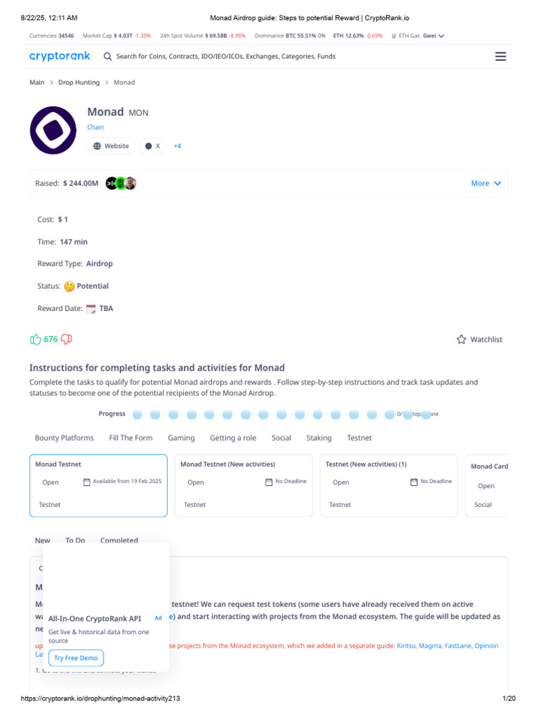 Monad Airdrop Guide - Steps To Potential Reward - CryptoRank - Io | PDF |  Distributed Computing | Applications Of Cryptography