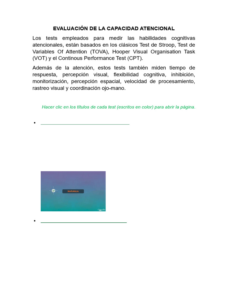 Evaluación del Test TOVA en Atención | PDF