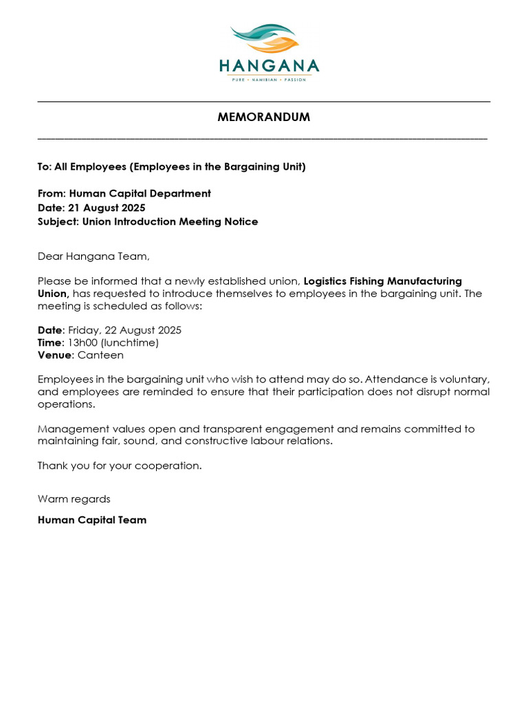 Union Introduction Meeting Notice | PDF