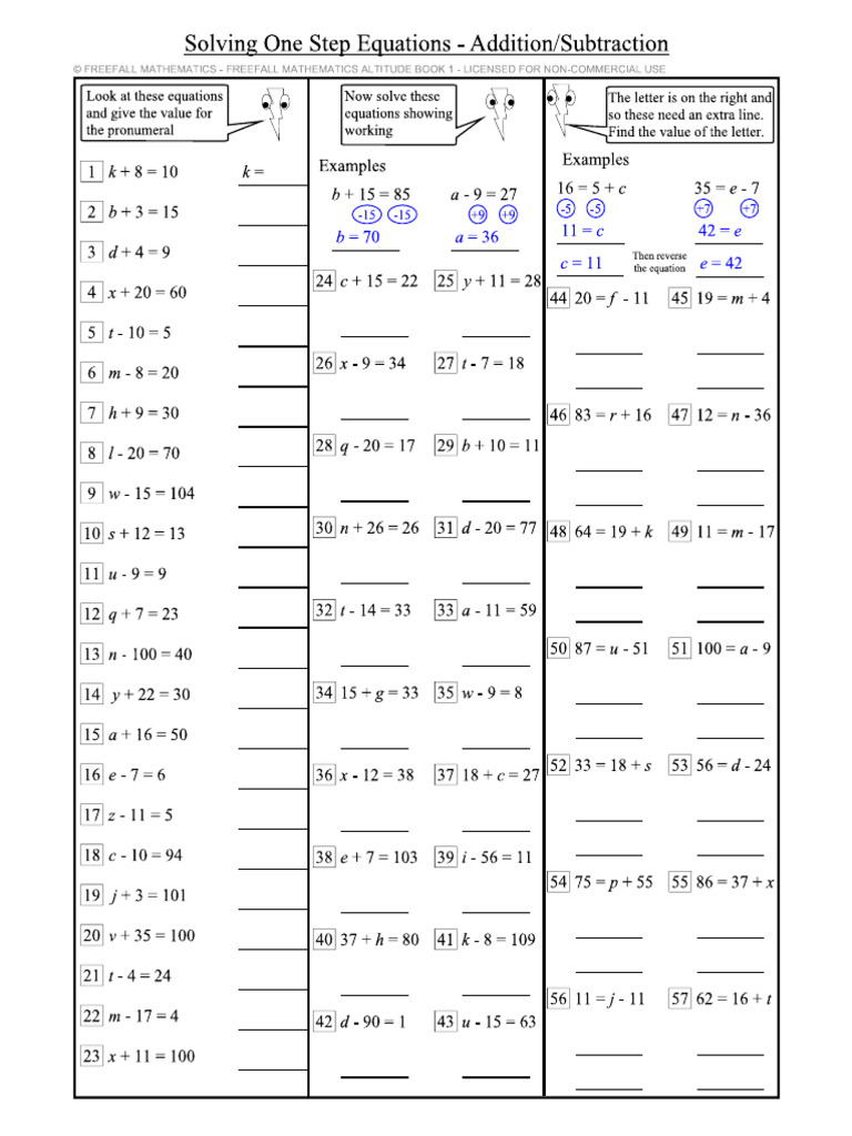 Solving One Step Equation Worksheet | PDF