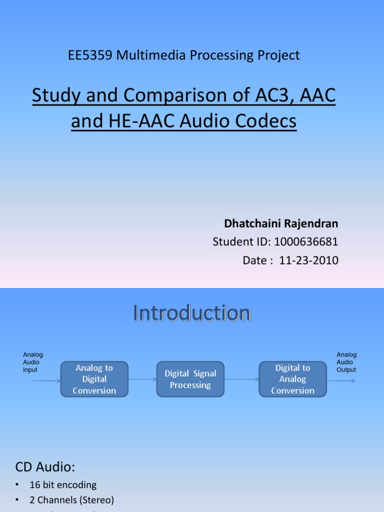 Study and Comparison of AC3, AAC and HEAAC Audio Codecs EE5359