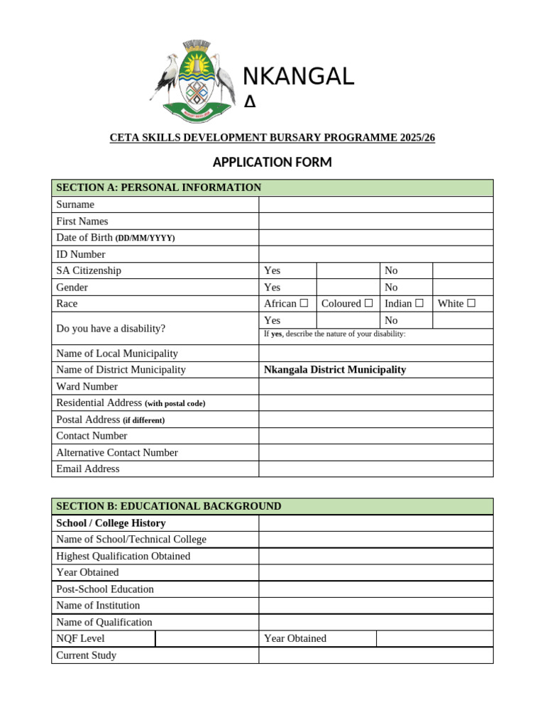 CETA Bursary Application 2025/26 | PDF | Justice | Crime & Violence