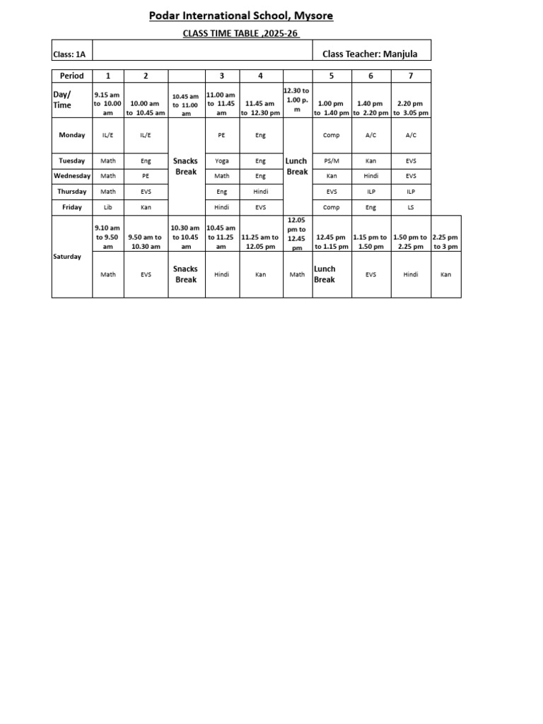 Ade 1A Revised Timetable | PDF