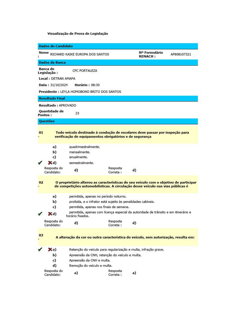 Prova de Legislação de Trânsito 2024 | PDF | Tráfego | Pneu