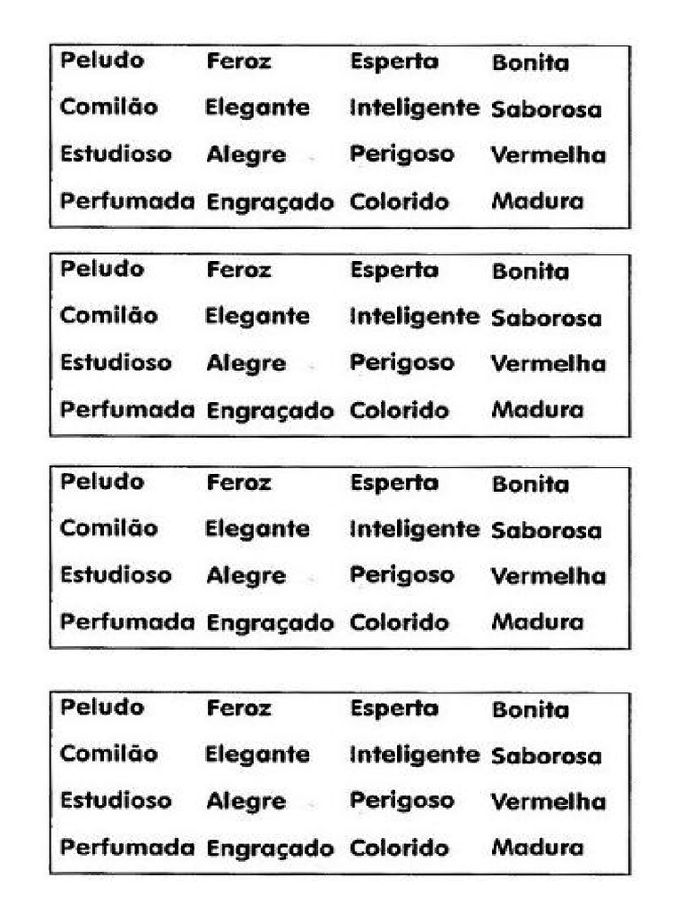Tabela De Adjetivos PDF