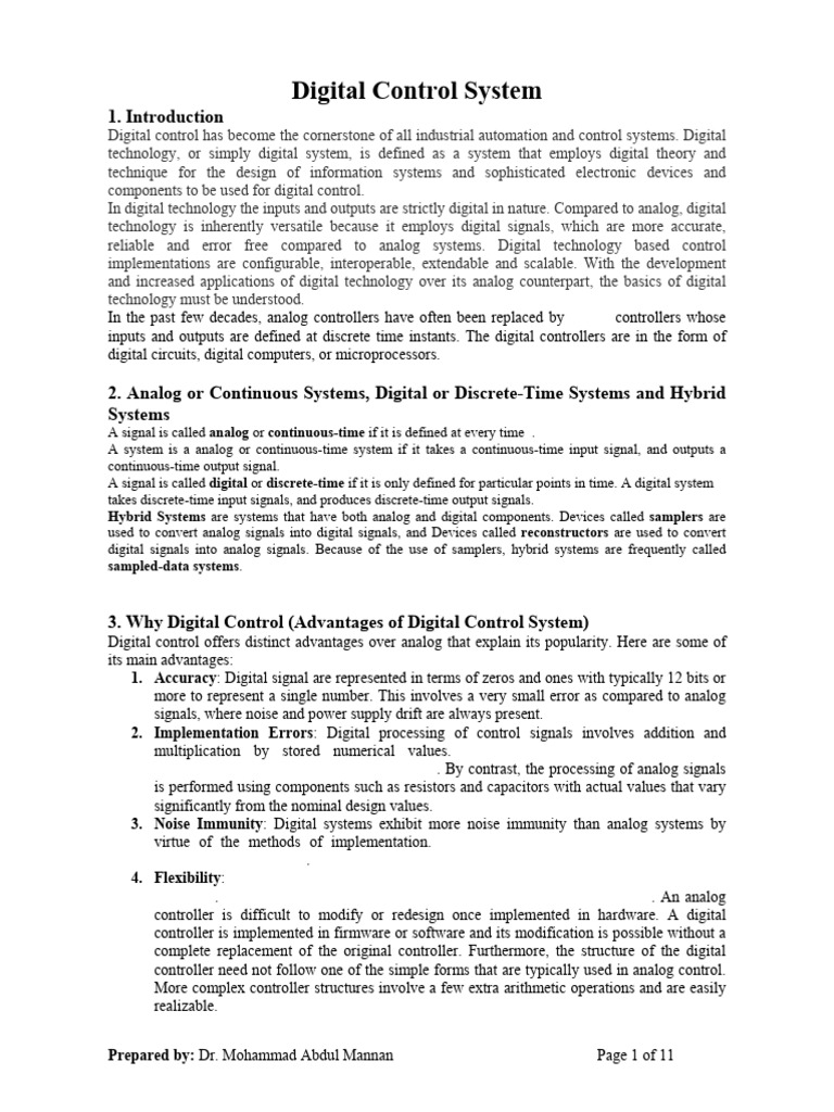 Advantages of Digital Control Systems | PDF | Analog To Digital ...