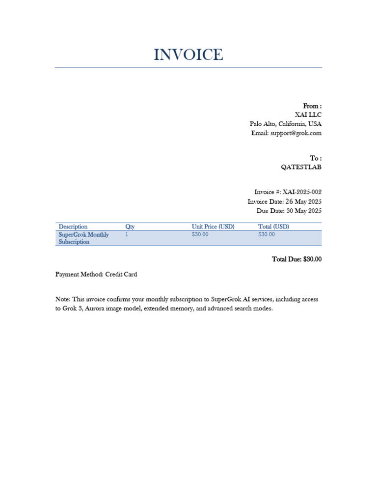 XAI SuperGrok Invoice 05 2025 | PDF