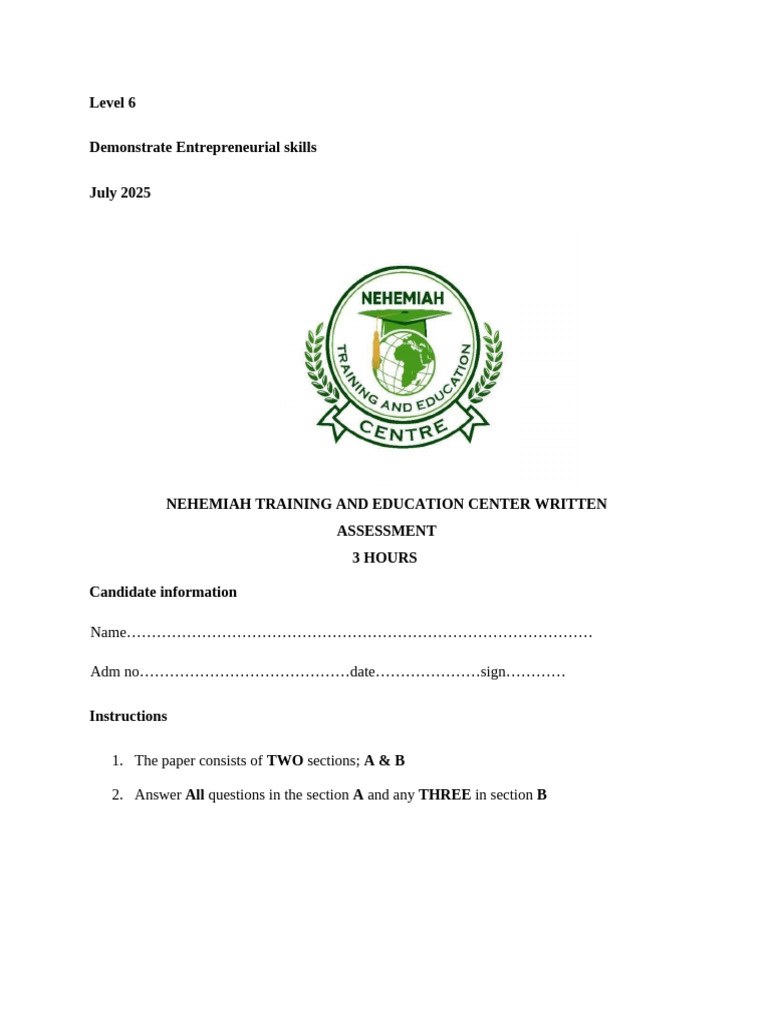 Level 5 Entrepreneurship Exam Guide | PDF | Entrepreneurship