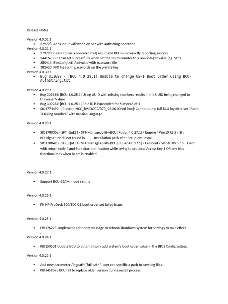 BIOS Configuration Utility Release Notes | PDF | Command Line Interface ...