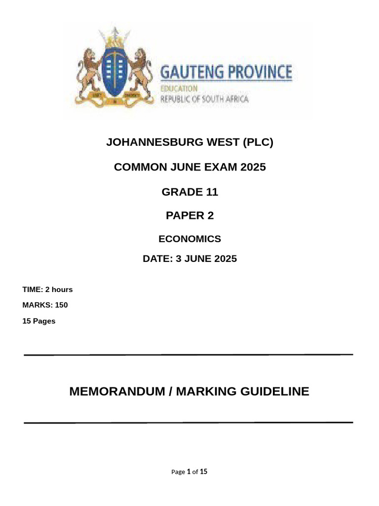 Grade 11 Economics Paper 2 Exam 2025 | PDF | Demand | Supply (Economics)