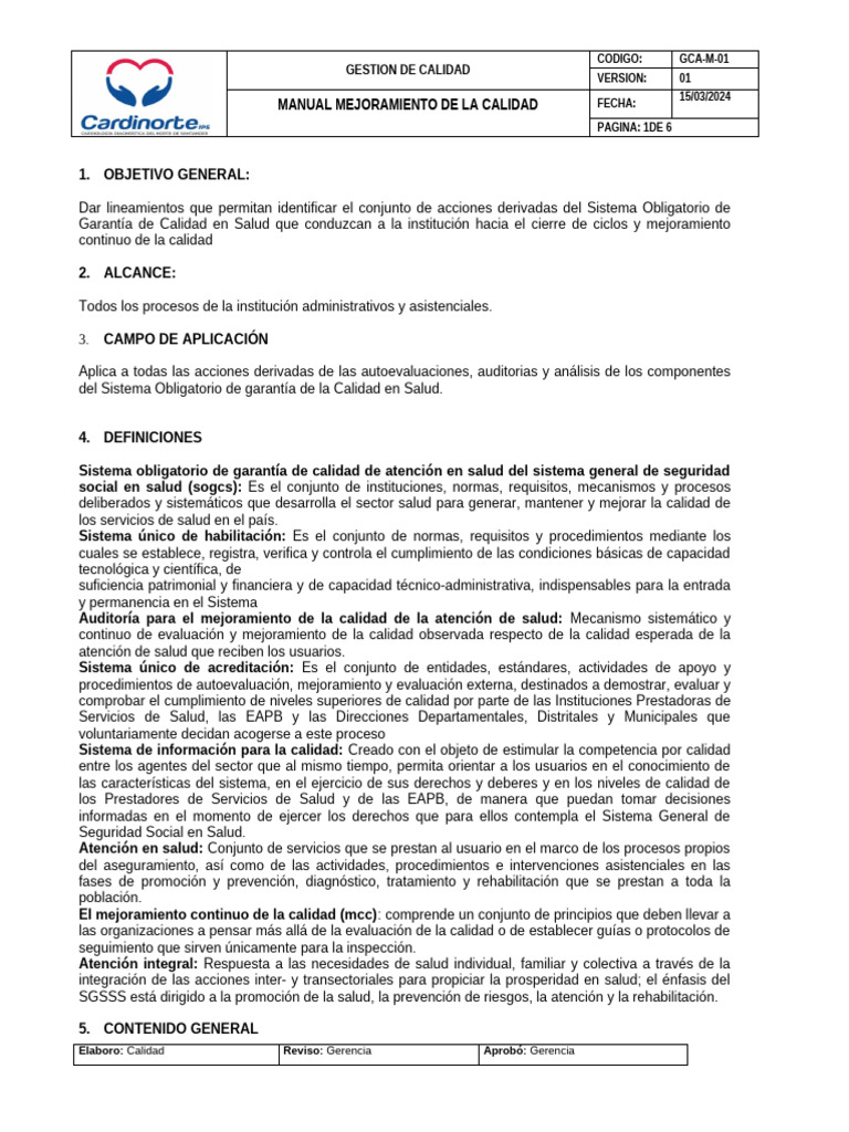 Manual de Mejora Continua en Calidad | PDF | Auditoría | Sistema de ...