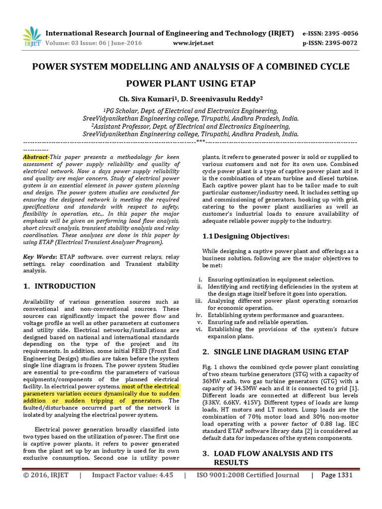 Power System Analysis Using ETAP | PDF | Power Station | Electric Power
