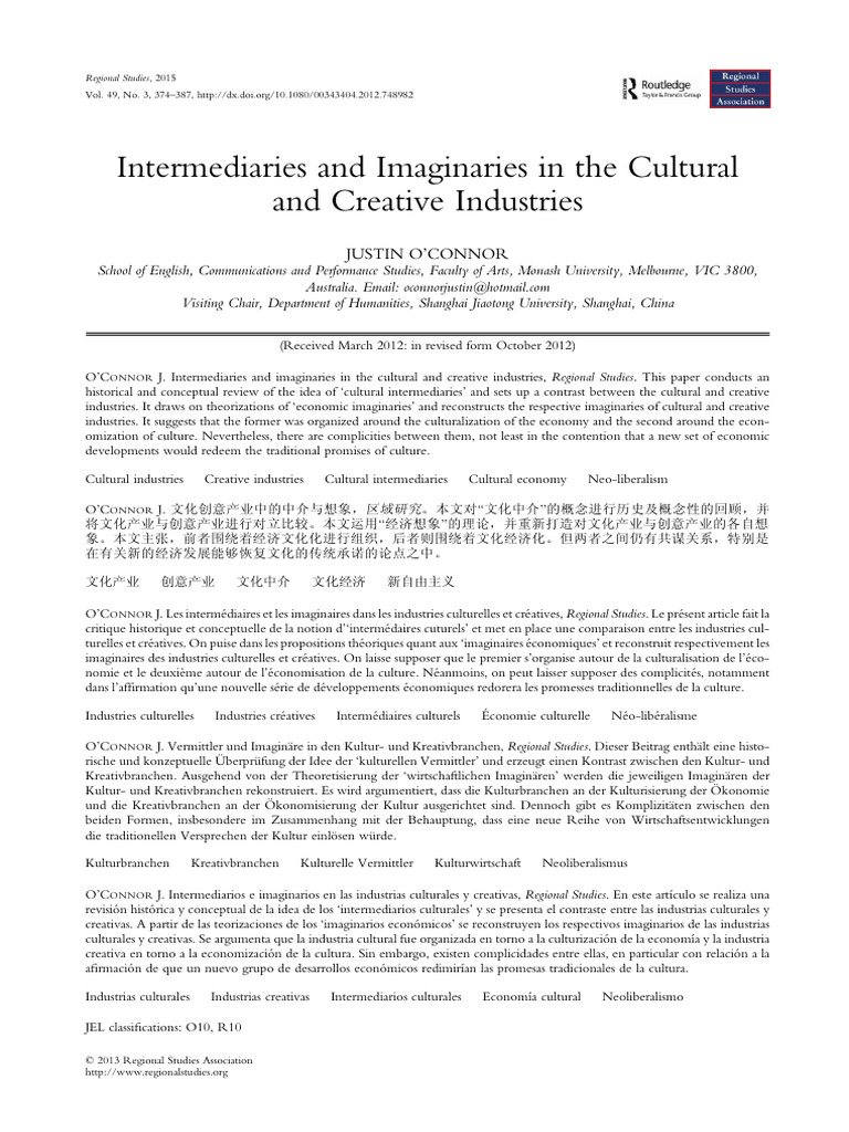 Intermediaries and Imaginaries in The Cultural and Creative Industries ...