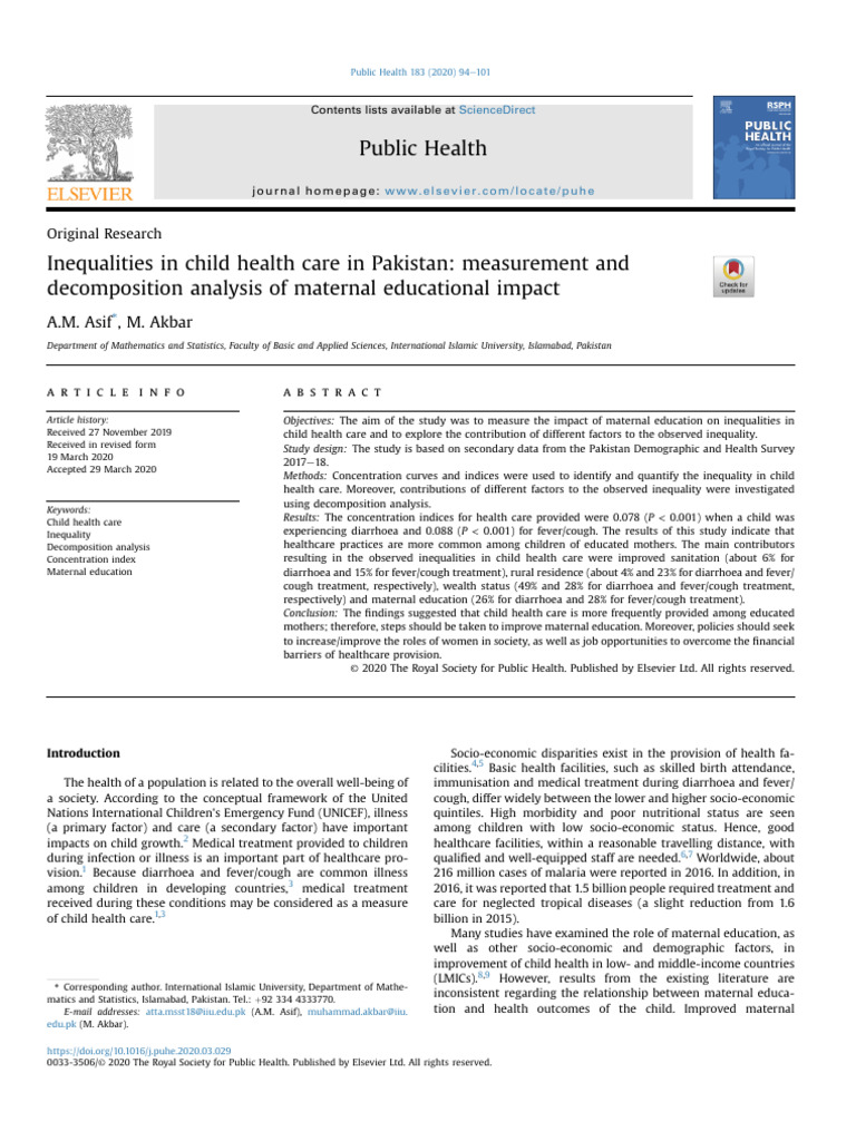 Maternal Education's Impact on Child Health Care Inequality in Pakistan ...