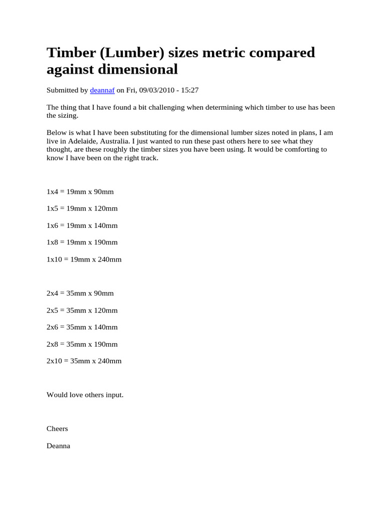 Imperial To Metric Wood Dimentions | PDF