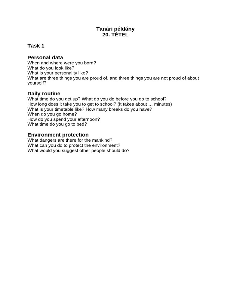 Personal Data and Daily Routine Tasks | PDF