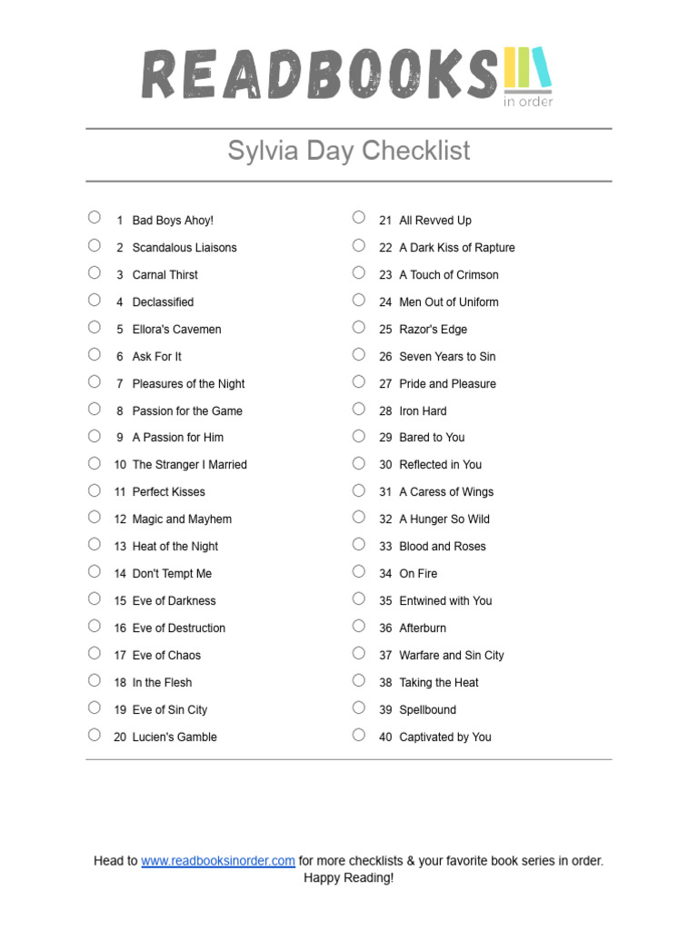 Sylvia Day Reading Checklist | PDF