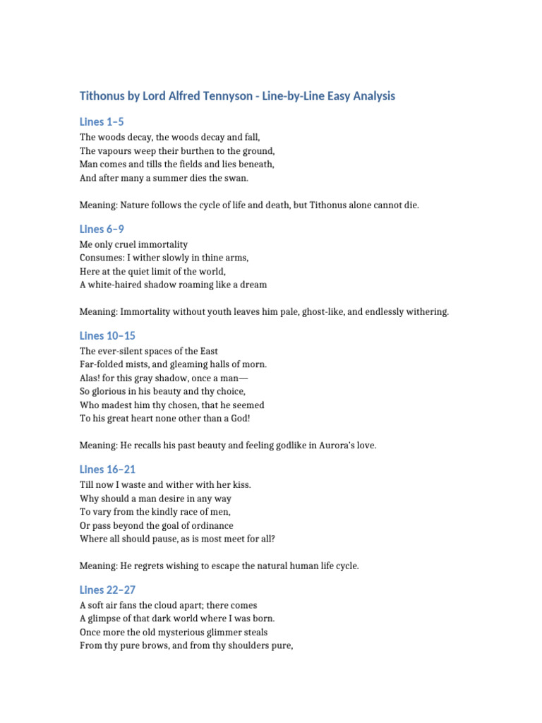 Tithonus: A Line-by-Line Analysis | PDF