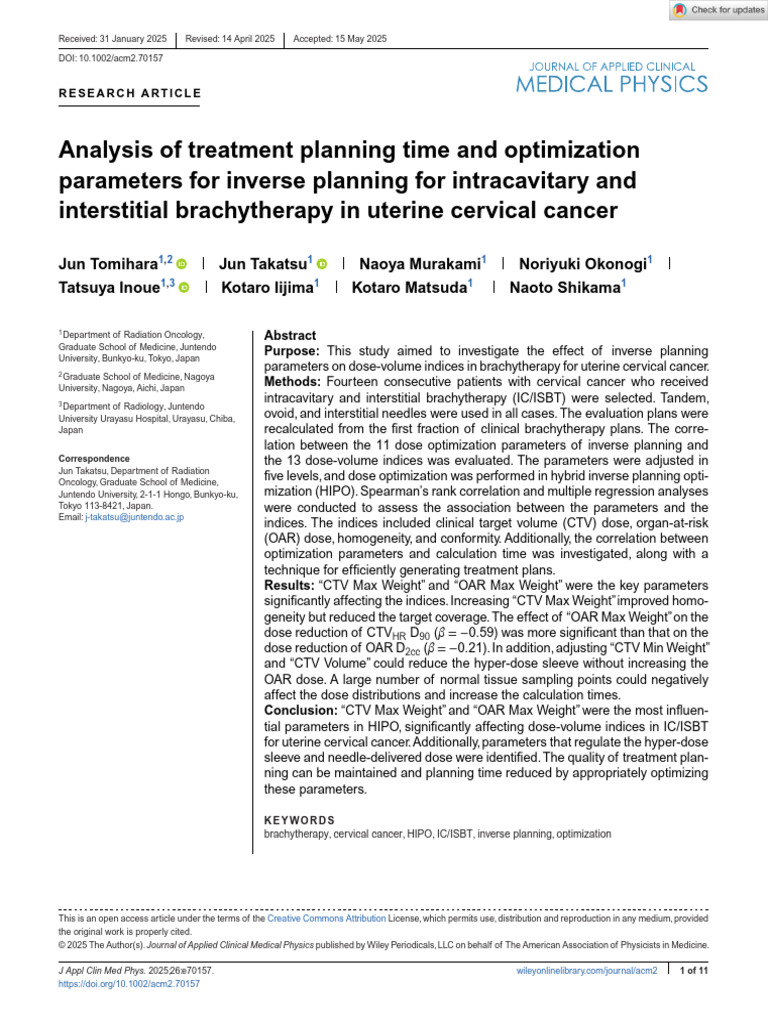 Brachytherapy Optimization for Cervical Cancer | PDF | Radiation Therapy